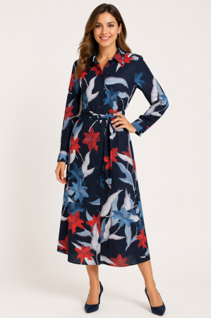 Toate Produsele - Rochie damă Guess florală midi cu cordon în talie Q3BK27