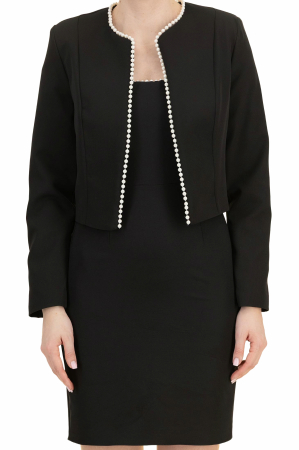 Sacouri dama - Sacou scurt elegant din stofa elastica cu perle