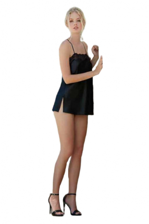 Lenjerie sexy - Set 2 piese Babydoll + slip brazilian din satin cu detalii din dantela Andra Lingerie 8570