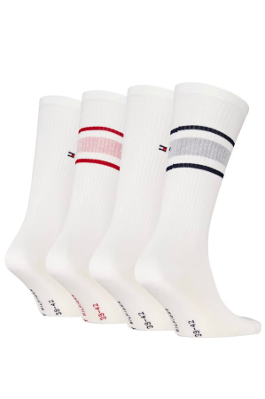 Set 4 perechi sosete lungi Tommy Hilfiger albe cu logo si dungi [1]