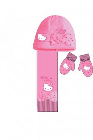 Toate Produsele - Set caciula-fular-manusi Hello Kitty,Roz inchis, 46 cm