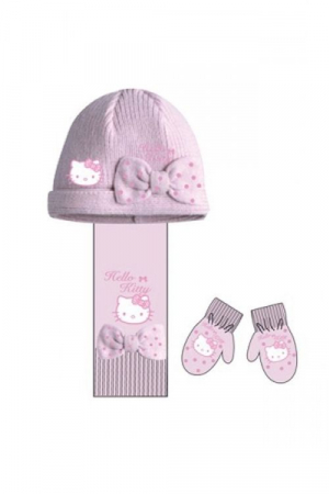 Accesorii imbracaminte copii - Set caciula-fular-manusi Hello Kitty,Roz, 42 cm