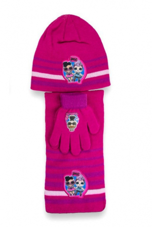 Accesorii imbracaminte copii - Set caciula-fular-manusi L.O.L Surprise!, Rosu, ONE SIZE
