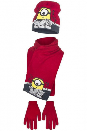 Toate Produsele - Set caciula-fular-manusi, Minions,Rosu, 52 cm