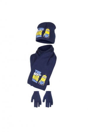 Accesorii imbracaminte copii - Set caciula-fular-manusi, Minions,The Next Big Thing,Albastru Navy, 52 cm
