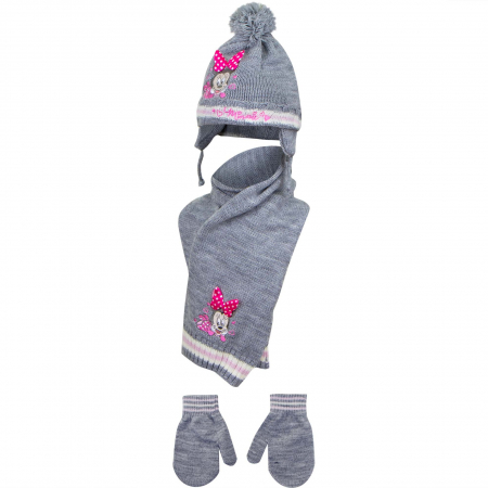Accesorii imbracaminte copii - Set caciula-fular-manusi Minnie Mouse,Gri, 42 cm