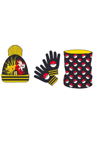 Accesorii imbracaminte copii - Set caciula-fular-manusi Pokemon
