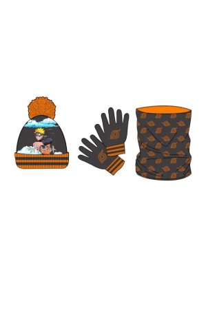 Accesorii imbracaminte copii - Set caciula-fular-manusi Naruto