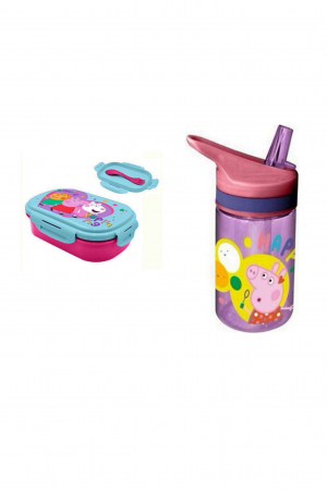 Alte accesorii scolare - Cutie sandvis cu tacamuri si sticla de apa 400ml tritan Peppa Pig