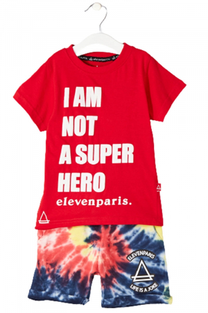 Toate Produsele - Set de pantaloni scurti si tricou Eleven Paris, Rosu,Marime 6 ani