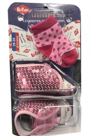 INCALTAMINTE COPII - Set pantofi si sosete bebelusi Lee Cooper, Roz,Marime 17/18 EU