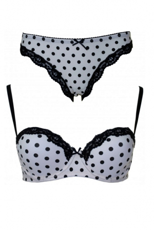 Lenjerie intima dama - Set sutien si chiloti Jadea complet cu balconet brazilian,Avorio,Marime 80B-M EU