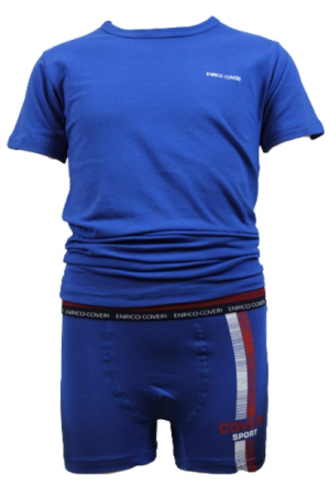 Lenjerie intima copii - Set tricou si boxeri baieti Enrico Coveri, albastru deschis, 11/12 ani