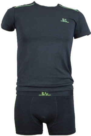 Lenjerie intima barbati - Set tricou si boxeri Enrico Coveri EC1718,Negru, Marime M