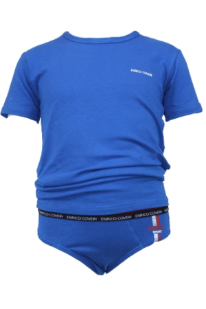 Lenjerie intima copii - Set tricou si chiloti baieti Enrico Coveri Ec4108, albastru deschis, 5/6 ani
