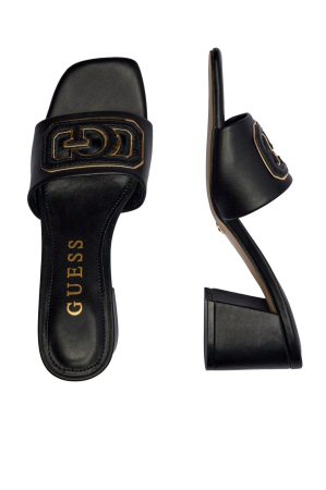 Slapi, papuci, saboti dama - Papuci dama cu toc masiv, de piele Guess FLJGAS
