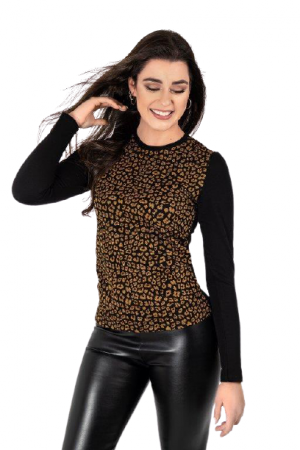 Tricouri dama - Tricou cu maneci lungi pentru dama ,Emma by Lolami, negru/aur, marime S/M