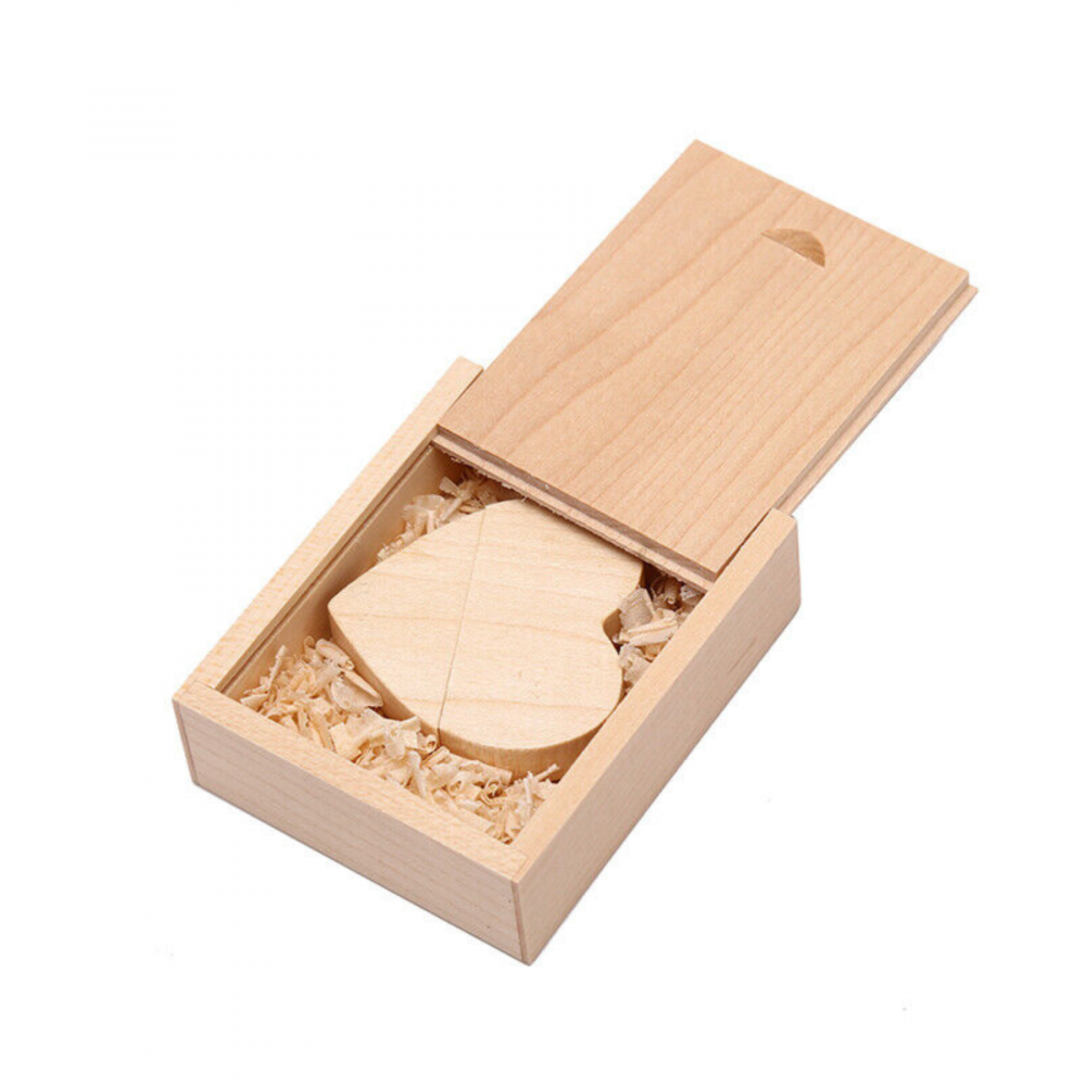 Memorie USB 3.0 in forma de inima, breloc, din lemn si cutie [4]
