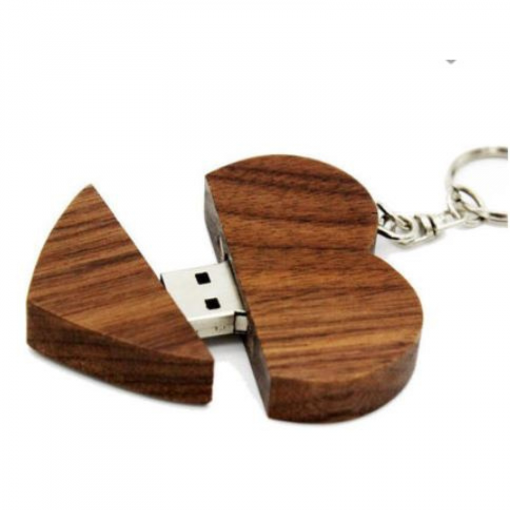Memorie USB 3.0 in forma de inima, breloc, din lemn si cutie maro [5]