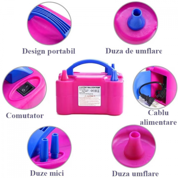 Pompa electrica pentru umflat baloane, 2 orificii umflare simultana, mod automat/manual, putere 600w [3]
