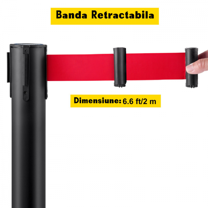 Stalp Delimitare Negru cu Banda Retractabila Rosie [3]