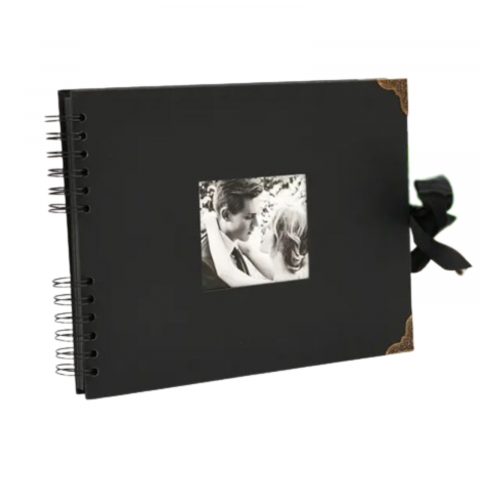 Album Foto sau Guestbook - Album foto / GuestBook, 60 pagini, negru, colturi metalice, Ideal pentru nunta, botez, majorat, aniversare, 21.5 x 29 cm