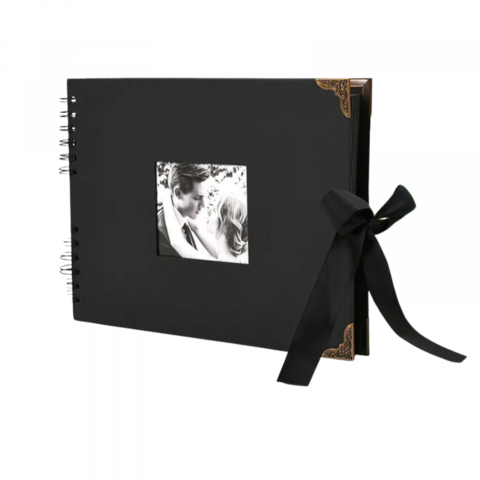 Album foto / GuestBook, 60 pagini, negru, colturi metalice, Ideal pentru nunta, botez, majorat, aniversare, 21.5 x 29 cm [2]