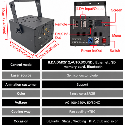 Laser Profesional 10W cu Bluetooth, DMX și ILDA [3]
