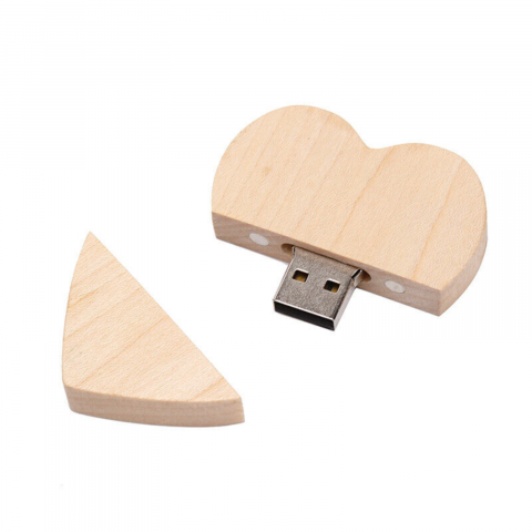 Memorie USB 3.0 in forma de inima, breloc, din lemn si cutie [1]