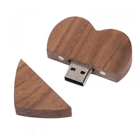 Memorie USB 3.0 in forma de inima, breloc, din lemn si cutie maro [2]