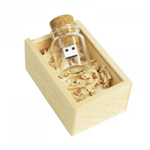 Memorie USB Stick dop de pluta - Memorie USB 3.0, stick dop de pluta si sticluta, in cutie lemn