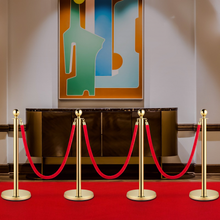 Set 4 Stalpi Delimitare din otel, cordon rosu [4]