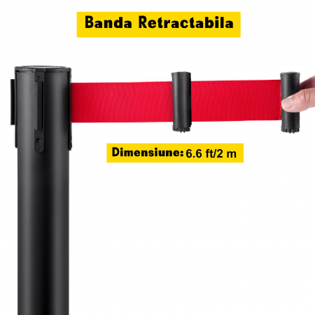 Stalp Delimitare Negru cu Banda Retractabila Rosie [2]