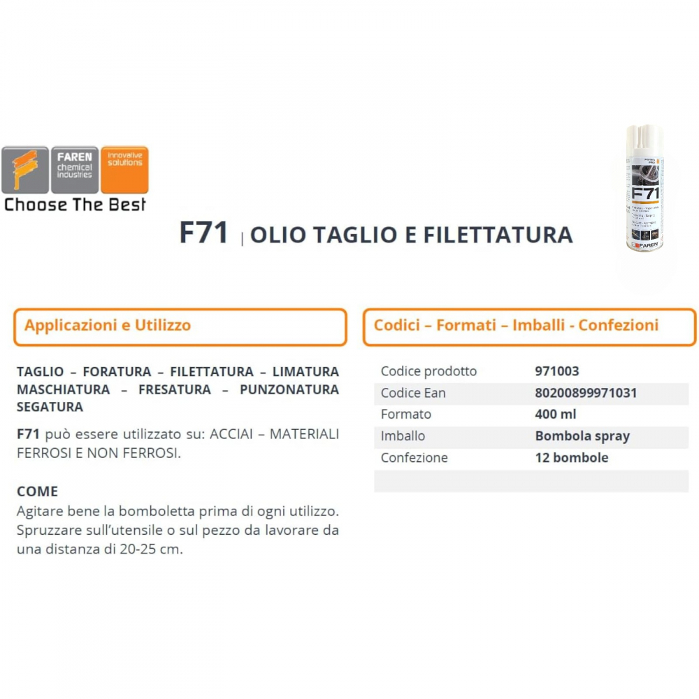 Ulei spray profesional pentru filetare, gaurire, frezare, Faren F71, 400 ml [5]
