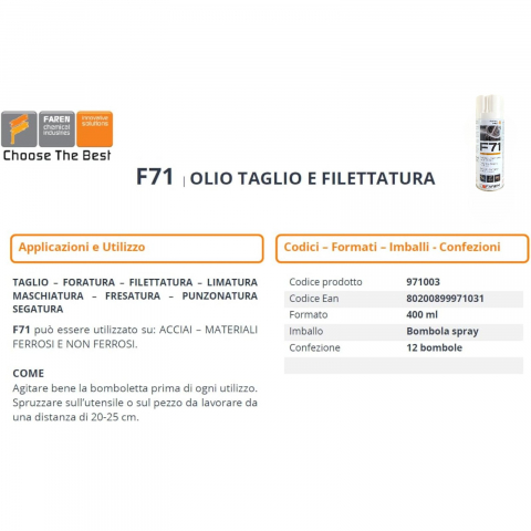 Ulei spray profesional pentru filetare, gaurire, frezare, Faren F71, 400 ml [4]