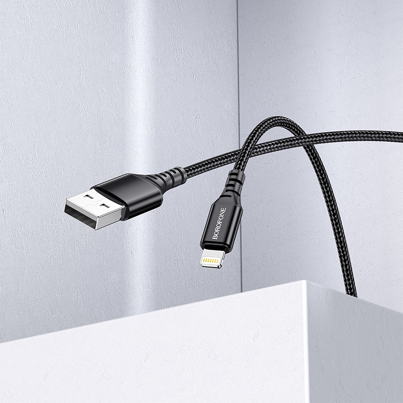 Cablu Date si Incarcare USB la tip Lightning Borofone BX54 Ultra bright, 1 m, 2.4A, Negru [3]