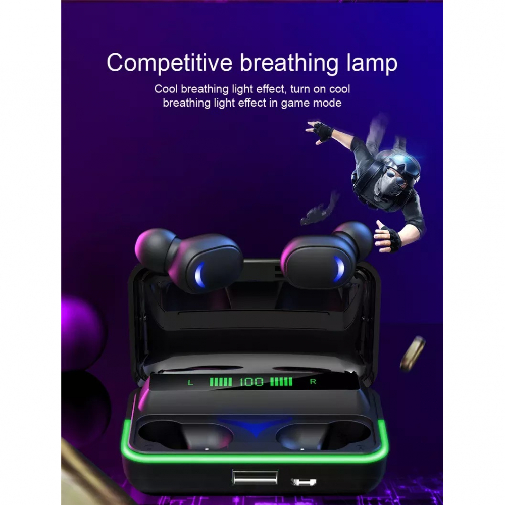 Casti Bluetooth Wireless 5.3 Stereo Gaming E10 TWS, Sport, Muzica, Baterie externa 1200 mAh, negru [2]