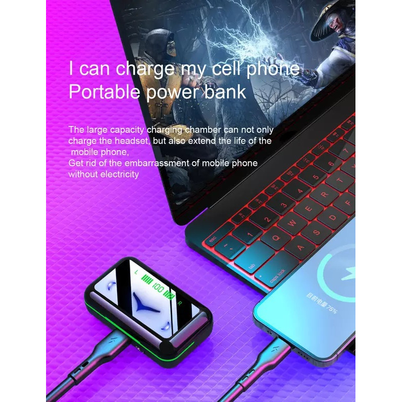 Casti Bluetooth Wireless 5.3 Stereo Gaming E10 TWS, Sport, Muzica, Baterie externa 1200 mAh, negru [5]