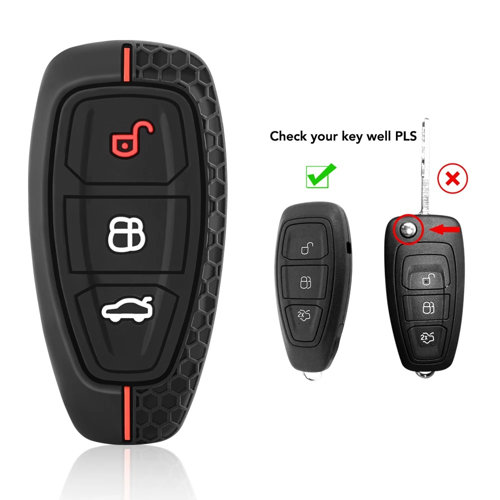 Husa Cheie Auto pentru Ford, 3 Butoane, Keyless Go, Silicon, Negru/Rosu [3]