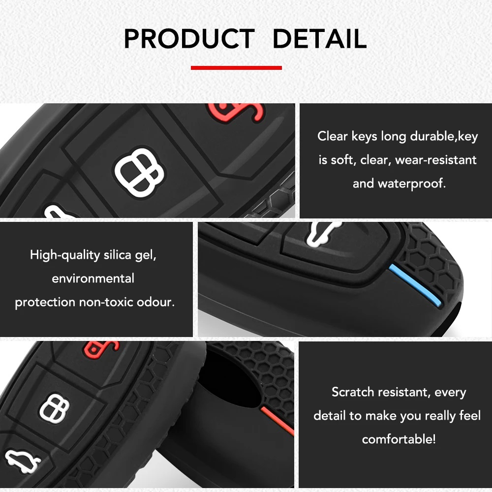 Husa Cheie Auto pentru Ford, 3 Butoane, Keyless Go, Silicon, Negru/Rosu [5]