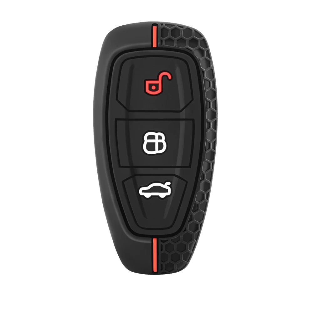 Husa Cheie Auto pentru Ford, 3 Butoane, Keyless Go, Silicon, Negru/Rosu [1]