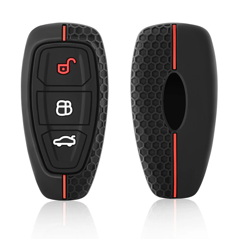 Husa Cheie Auto pentru Ford, 3 Butoane, Keyless Go, Silicon, Negru/Rosu [2]