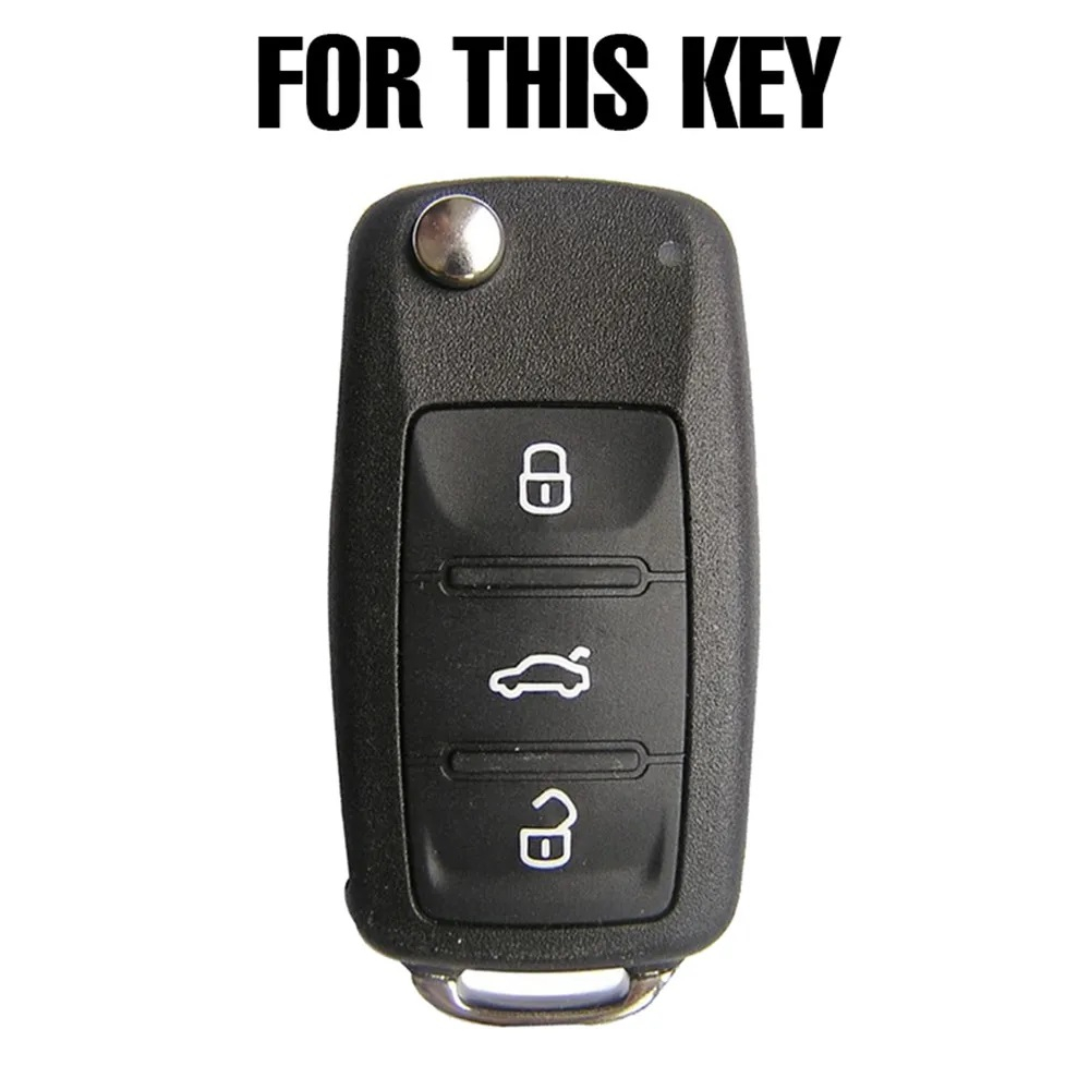 Husa cheie auto tip briceag pentru VW, silicon, 3 butoane, Negru-Rosu [2]