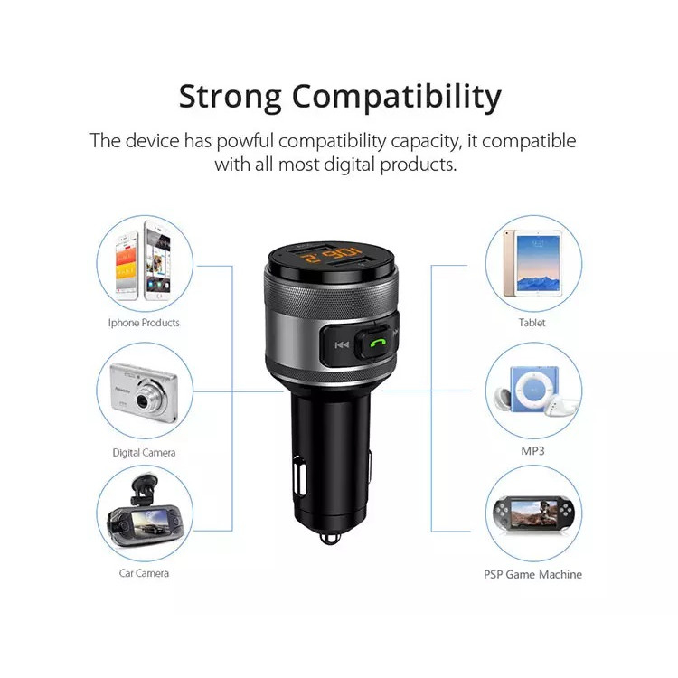 Modulator FM, Bluetooth, Hands Free, Quick Charge 3.0, MP3 player, suporta USB audio player, Bluetooth, 2 x USB, QC3.0, negru [7]