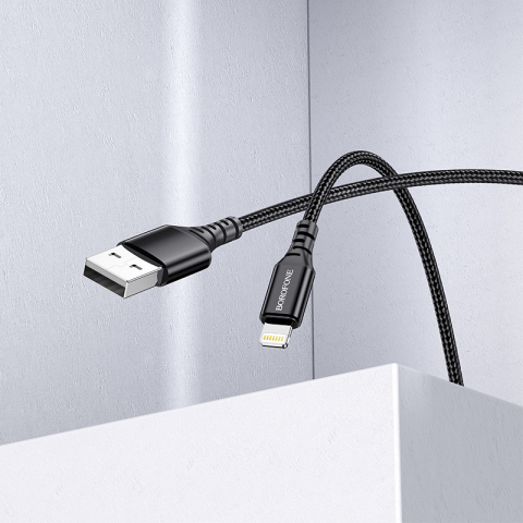 Cablu Date si Incarcare USB la tip Lightning Borofone BX54 Ultra bright, 1 m, 2.4A, Negru [2]