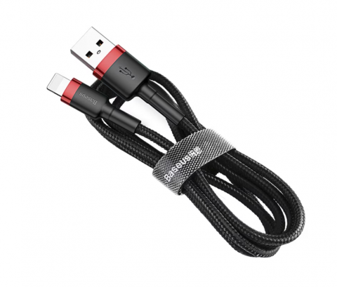 Incarcatoare lightning - Cablu Date si Incarcare Baseus, Cafule CALKLF-C19, USB la tip Lightning, 1.5A, 2m, Negru - Rosu