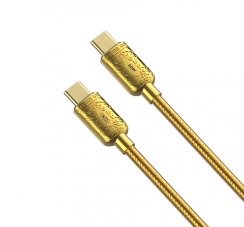 Cablu TypeC - Cablu de date XO, USB-C/USB-C Quick Charge, 1m, 3A, PowerDelivery 60W, Auriu