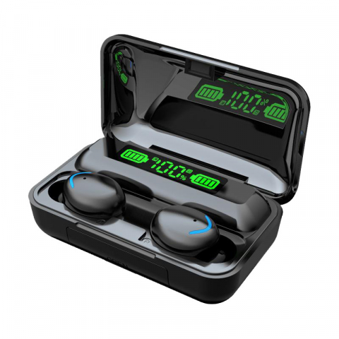 Casti Bluetooth - Casti Bluetooth Wireless 5.1 Stereo Gaming BTH-F9-5 TWS, Sport, Muzica, Baterie externa 1300 mAh, negru