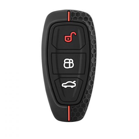 Auto - Husa Cheie Auto pentru Ford, 3 Butoane, Keyless Go, Silicon, Negru/Rosu