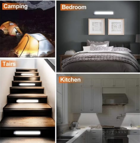 Lampa LED cu senzor de miscare, 46 led-uri puternice, fara fir, fara baterii cu reincarcare prin USB, cu support magnetic, pentru, dulap de bucatarie, baie, hol, scari, portabila, 19cm, lumina rece [1]